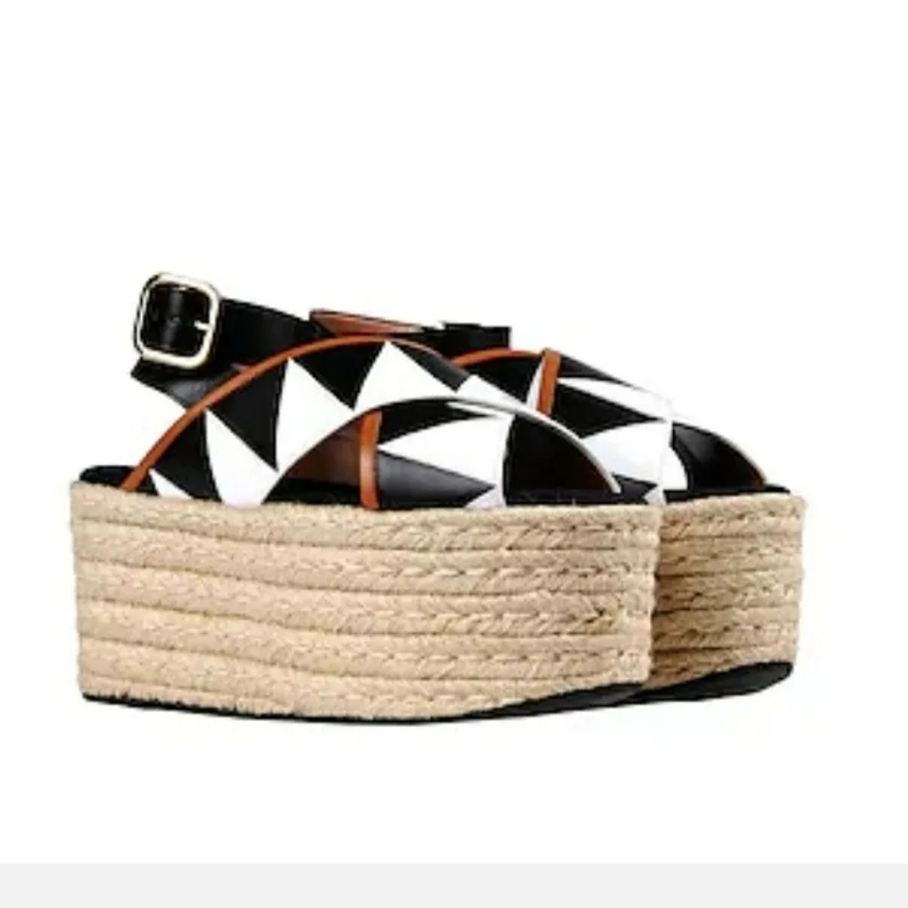 Marni Chevron Platform Espadrilles Ankle Strap Platform Sandals - Picture 3 of 5